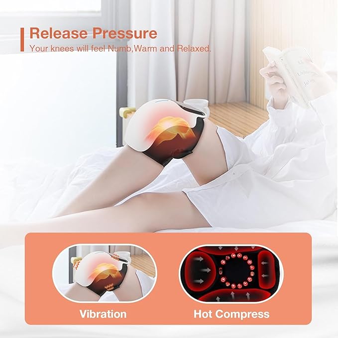 Abgrow Knee Massager with Heat, Infrared & Vibration Therapy for Joint Pain Relief, Arthritis & Cramps – Rechargeable Smart Knee Physiotherapy Machine for Men & Women