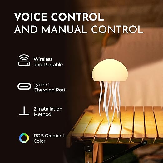 Floating Jellyfish Light Lamp - Voice Control RGB Gradient Moving Tentacles Flying Jelly Fish Bedside Table Lamp - Rechargeable Touch Sensor Hanging LED Dancing Jellyfish Night Lamps for Kids Adults