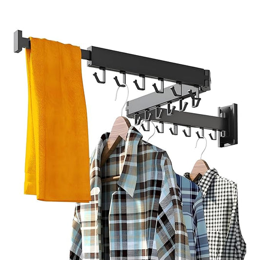 ER Wall Mounted Foldable Aluminium Clothes Drying Rack | for Balcony,Bedroom,Bathroom,Wardrobe etc | Indoor/Outdoor Cloth Drying Stand | Collapsible | 18 J Hooks