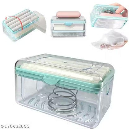 2 in 1 Bar Soap Roller & Dispenser, Cloth Washing Soap Roller, Laundry Rolling Soap Box, Soap Holder with Drain Holes, Case Foaming Soap Bar with Lid, Soap Savers, Rubber Roller,